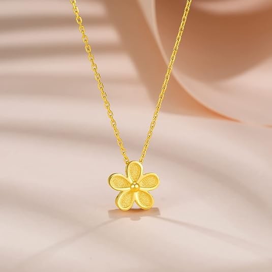 24K Solid Gold Pendant Necklace for Women, Real Pure Gold Jewelry Dainty Elegant Flower Pendant Chain for Men Girlfriend